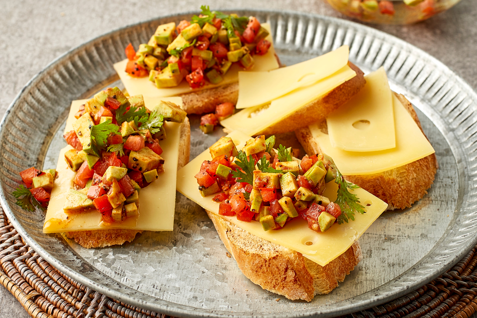 Cheese & avocado bruschetta/canapé